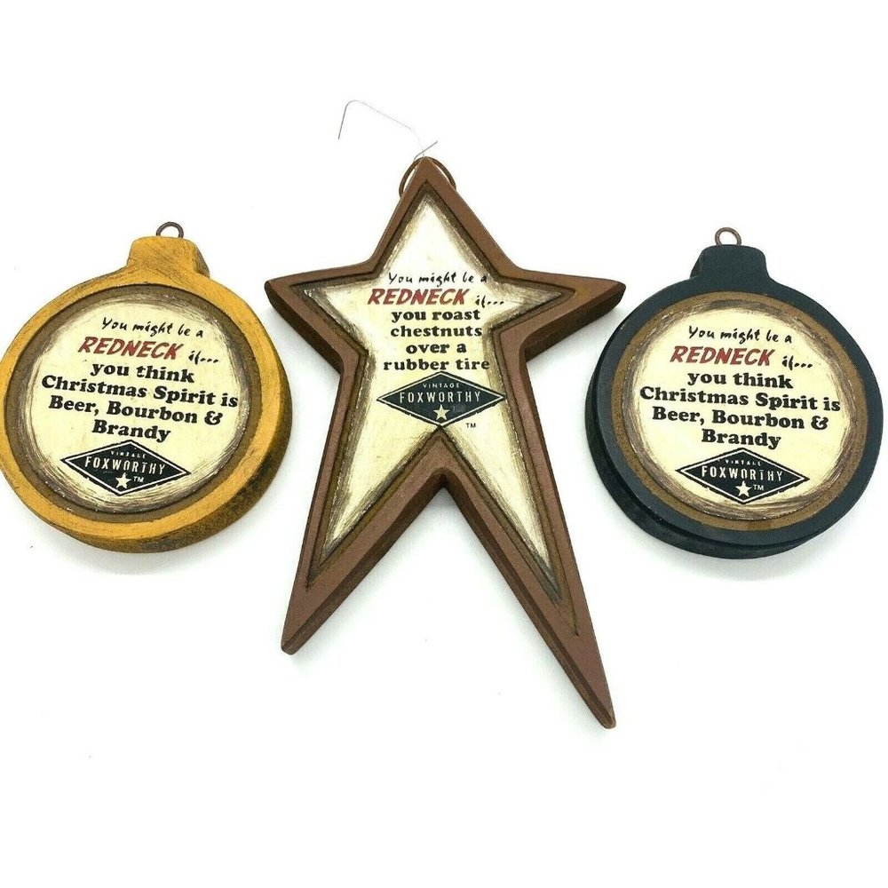 Vintage Jeff Foxworthy Redneck Wood Ornaments Set of 3 Hanging Christmas Mancave